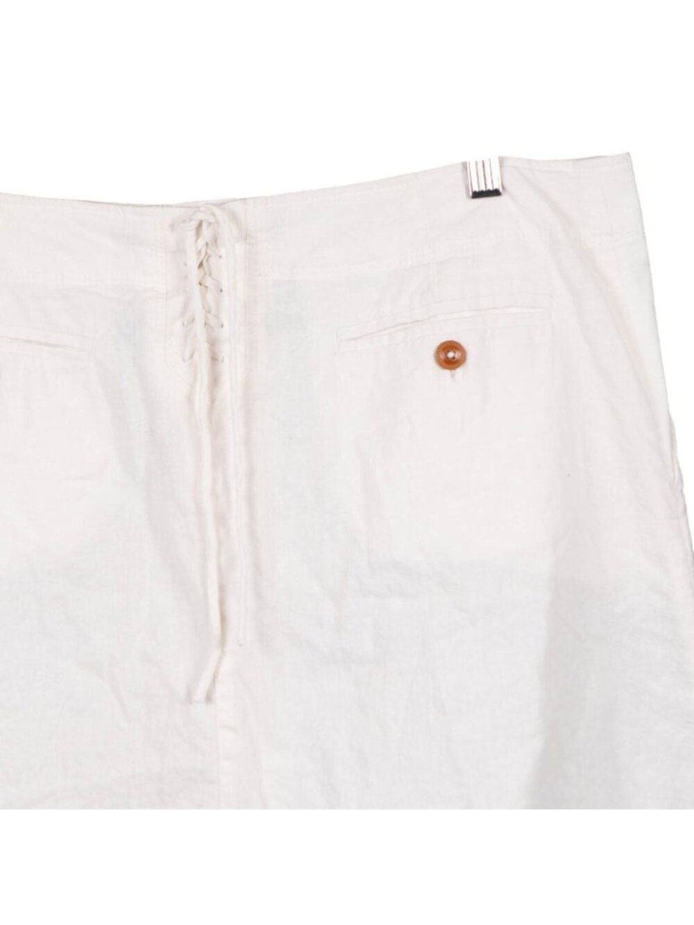 Classic VTG White Linen Skirt 14 Womens Boho Hippie Retro Lace Up ALine Button - Picture 4 of 7